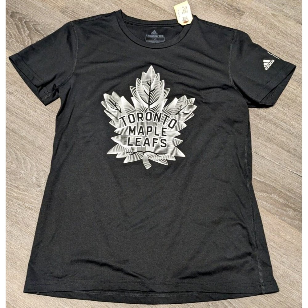 Toronto Maple Leafs Adidas Creator S/S Athletic Shirt Womens Small NHL Black NWT